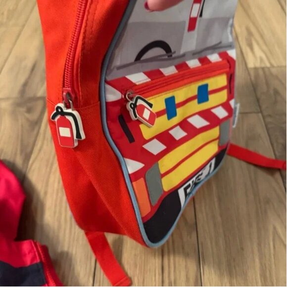 Firefighters bundle! rain jacket, backpack, slippers size 5T -7T, PJ size 5-6T - Picture 14 of 16